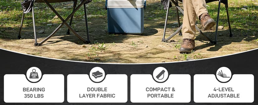 EVER ADVANCED Reclining Camping Chairs for Adult Lightweight, Folding Recliner Chair with Adjustable Back, 4-Level Lounge Chairs, Portable Lawn Chairs for Patio Balcony, Supports 350lbs Grey