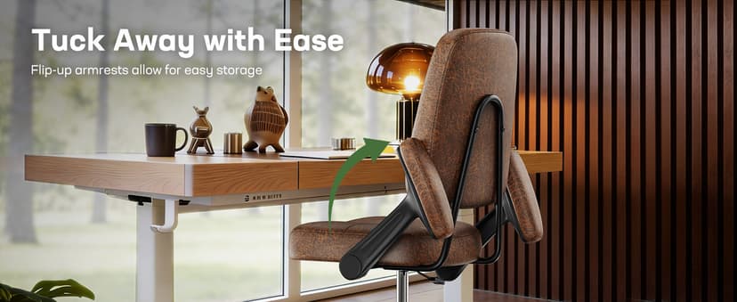 Marsail Drafting Chair with Flip-Up Armrests and Footrest, Ergonomic Tall Office Chair, Height Adjustable High Chair, Brown Leather Seat with Thick Cushion, 360° Swivel, for Standing Desk, Home Office