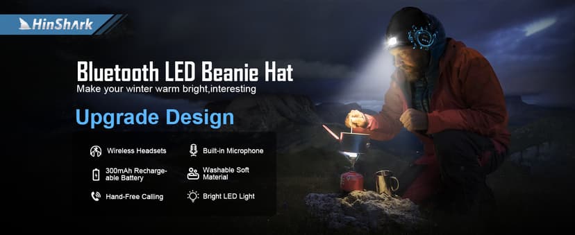 Stocking Stuffers Gifts for Men, LED Bluetooth Beanie Hat, Christmas Birthday Gifts for Men Dad Him Husband Grandpa, White Elephant Gifts for Adults, Camping Hiking Accessories Cool Gadgets