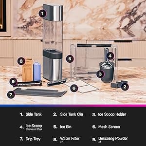 GE Profile Opal 2.0 Ultra Nugget Ice Maker with .75 Gallon Side Tank and Scale Inhibiting Filter, Scoop Included, 38 lbs in 24 Hours, Pellet Ice Machine with WiFi & Smart Connected, Stainless Steel