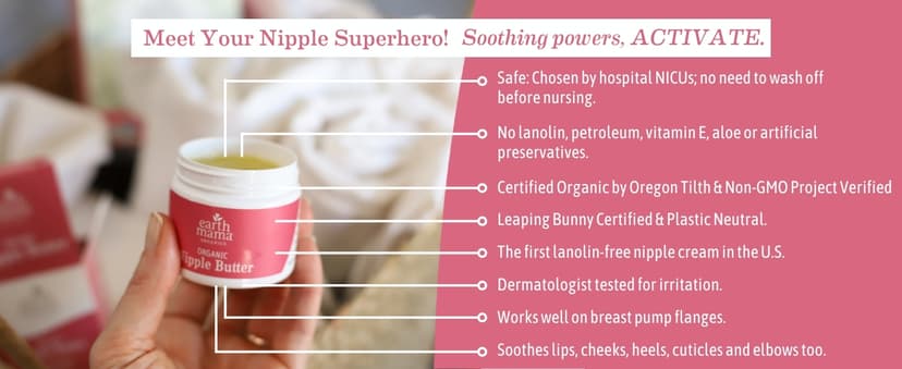 Earth Mama Organic Nipple Butter™ | Nipple Cream Safe for Breastfeeding | Postpartum Essentials for Nursing | Non Lanolin Nipple Cream, 2-Fluid Ounce