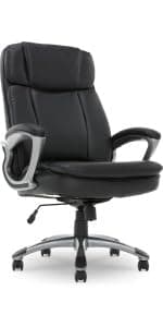 Serta Fairbanks Big and Tall Executive Office Chair - Ergonomic High Back Computer Desk Chair with Lumbar Support, Memory Foam Seat Cushion, Padded Armrests, Bonded Leather, 350 lb Capacity - Black