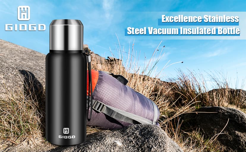 Insulated vacuum Thermo Bottle 500ml/16.9oz with cup Stainless steel coffee bottles for hot and cold drink water flask.(Black,500ml)