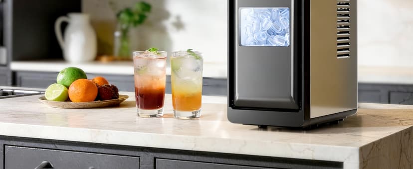 Kismile Portable Countertop Ice Maker Machine, 26lbs Ice in 24Hrs, Self-Cleaning Ice Maker with Selectable Ice Size & Internal Light, Compact Design for Home/Kitchen/Bar