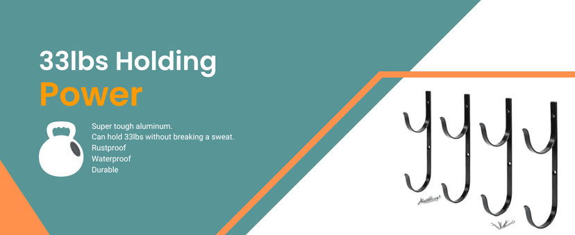 Pool Pole Hanger Premium 4pc Black Aluminium Holder Set by Aquatix Pro, Ideal Hooks for Telescopic Poles, Skimmers, Leaf Rakes, Nets, Brushes, Vacuum Hose, Garden Tools and Swimming Pool Accessories