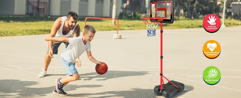 Boys Toy Gifts for 3 4 5 6 7 8 Years Old, Kids Basketball Hoop Adjustable Height 3.5FT-6.2FT, Mini Basketball Hoop for Kid Boys, Basketball Goal Toys Outdoor Indoor Game Gifts for Boys, Red