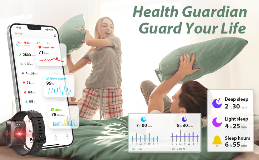 Tensky Smart Watch for Men/Women Android & iPhone, Alexa Built-in, 1.8" Touch Screen Fitness Tracker with Answer/Make Calls, 3ATM Waterproof Heart Rate/Sleep/SpO2 Monitor, Pedometer, 100+ Sport Modes