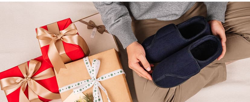 LongBay Men's Memory Foam Diabetic Slippers Comfy Warm Plush Fleece Arthritis Edema Swollen House Shoes