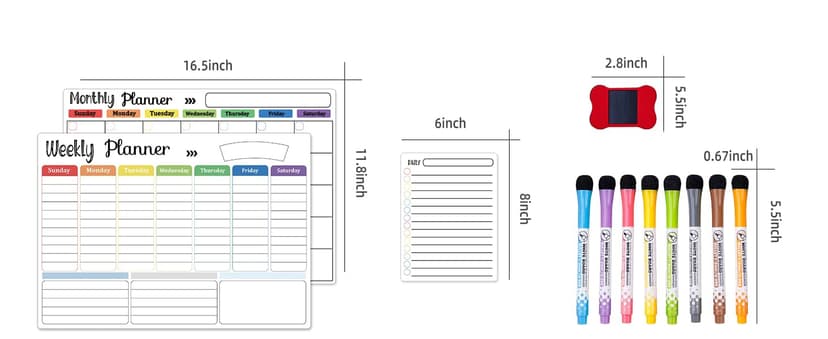 Hivillexun Magnetic Dry Erase Calendar Whiteboard Set (3-Pack) for Fridge, Wall, and Refrigerator Organization – Monthly, Weekly, and Daily Planners with 8 Markers and Eraser
