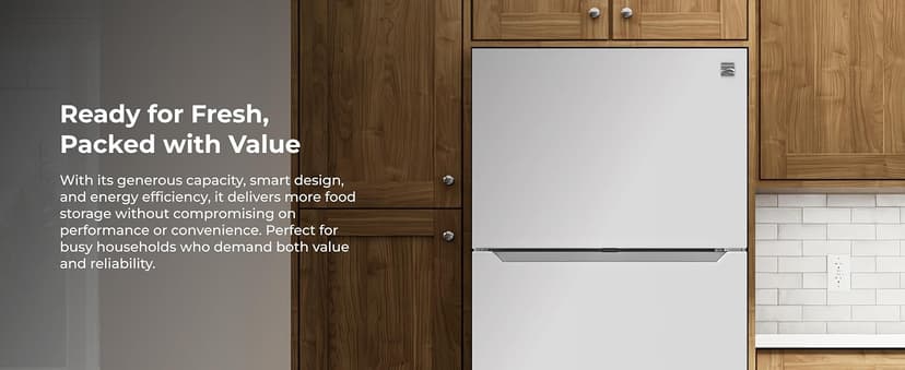 Kenmore 33" Top Mount Refrigerator with Freezer - Adjustable Shelving, Humidity-Controlled Crispers, Optional Ice Maker, LED Lighting, ENERGY STAR Certified, 25 cu. ft. Capacity - White