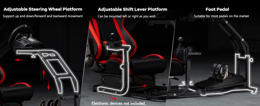 Dardoo G29 Adjustable Gaming Sim Cockpit With Red Seat Fit for Logitech G920 G923, for Thrustmaster T300 Racing Steering Wheel Stand, Not Including Steering Wheel Pedal and Handbrake