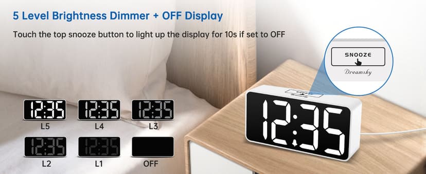 DreamSky Super Loud Alarm Clock for Heavy Sleepers - RGB Small Digital Clock for Kids Bedroom Bedside Nightstand, Electric Desk Clock with Large Number, Dimmer, Adjustable Volume, USB-C Powered