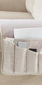 Non Slip Armchair Caddy for Sofa Recliner, Washable Remote Controls Holder, Storage for Magazine, Phone, iPad Brilliant Sunshine Pink Rose & Grey Toile Couch Armrest Organizer, 35"×13" B07X3Z4HYK