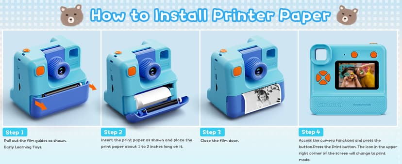Kids Camera Instant Print, Christmas Birthday Gifts for Girl Boys 3-12 Years Old, FHD Selfie Digital Video Cameras Toddler 3 Rolls Print Paper & 32G Card (Blue) B0CSYC751H