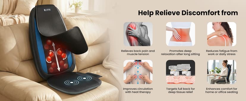 COMFIER Shiatsu Back Massager with Heat,Deep Tissue Kneading Massage Seat Cushion,Massage Chair Pad for Full Back,Body Massager for Home or Office Chair use, Father Day Gift for Men