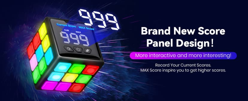 Rechargeable Game Handheld Cube - 15 Fun Brain & Memory Game with Score Screen - Christmas Easter Birthday Gifts for Boys Girls Ages 6-12+ Years Old - Toy Gift Idea for Kids Teens (Black)