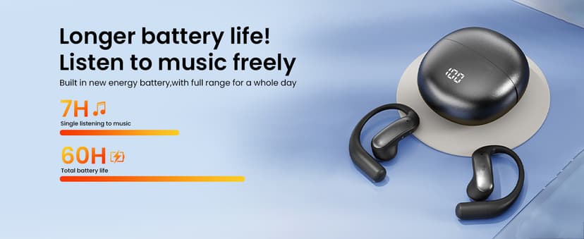 Piluyaa Open Ear Earbuds Bluetooth AI Ear Buds 60Hrs Playtime Wireless Over Headphones with Earhooks IPX7 Waterproof Touch Control Air Conduction Sport Headsets Earphones for Workout Running Black