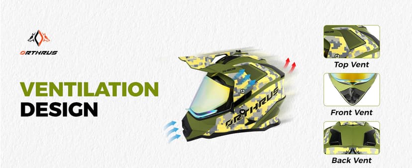Orthrus Dual Sport Adventure Motorcycle Helmet DOT Certified for Adults, UV Protected Dual Visor & Intercom Slot, ATV UTV Dirt Bike Snowmobile Off Road Helmets