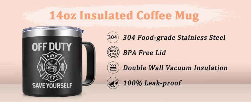 Lifecapido Firefighter Gifts for Men, Off Duty Save Yourself 14 oz Insulated Coffee Mug, Fireman Gifts for Men, Birthday Christmas Gift for Firefighters, Firemen, Boyfriend, Dad, Uncle, Black