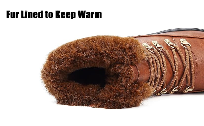 Chaoslook Womens Snow Boots Waterproof Leather Fur Lined Winter Warm Boots for Women Comfortable Platform Lace up PU Fashion Ankle Booties