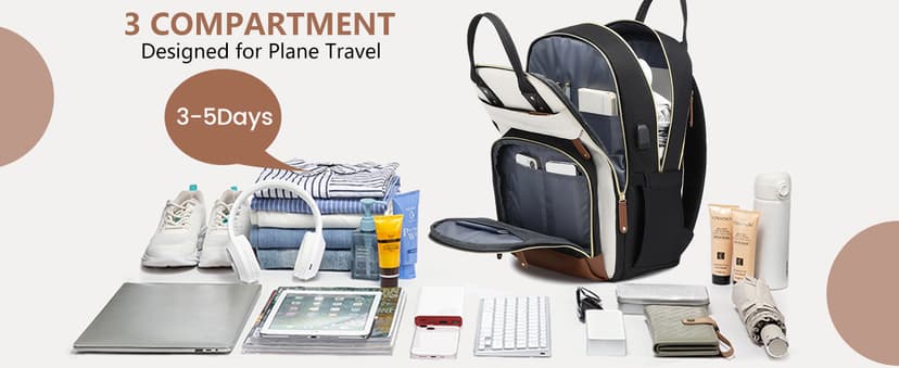 Laptop Backpack for Women Bag - 15.6 inch Work Travel Backpack with USB Charger College Bookbag Waterproof Business Computer Backpack Anti-theft Casual Backpacks for Nurse Teacher Beige Black Brown