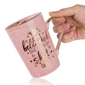 Valentines Spiritual Motivational Congratulations Gifts, 14oz Pink Ceramic Marble Gold Print Coffee Cup, Nicely Gift Boxed Graduation Gifts for Women Her 2026 - She Believed She Could So She Did Mug B0CZ993XBN