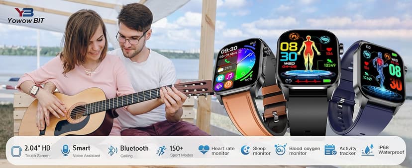 Smart Watch for Men Women, 2.04" AMOLED Color Screen, 24/7 Heart Rate, Blood Oxygen, Blood Pressure, Sleep and Stress Health Monitor, Blood and Body Composition Insights, 150 Sports Modes (Black)