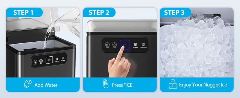 Aeitto Nugget Ice Maker 40Lbs/24H, Countertop Soft Chewable Ice Pebble Ice Machine, One-Click Operation, Auto Self-Cleaning Ice Makers with Scoop&Basket for Home, Office, Kitchen, Party (Black)