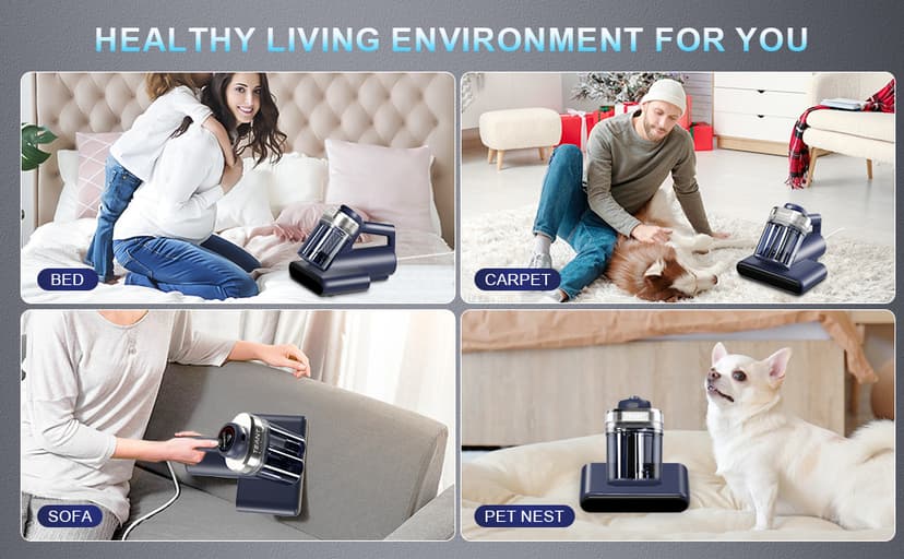Mattress Vacuum Bed Vacuum Cleaner with 253.7nm UV-C Light, Hyper Helix Motor with 16kPa Strong Suction & 33000 RPM/Min Tapping, HEPA Filter, 149℉ Heat & Ultrasonic & Anion for Bed and Pet