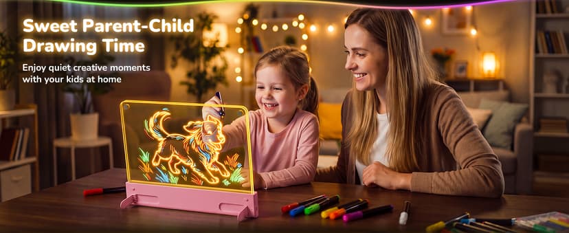 Rechargeable Light up drawing board with 15 Light Effects,Scratch Resistant Easy Clean Panel,Birthday Gift for Kids Age 3-12 16" Led Drawing Board for Kids with Dual Panels - 【2026 New】 B0HJBWNWVW