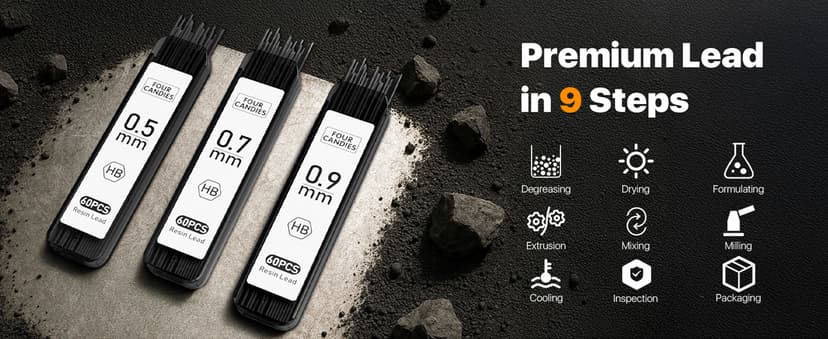 Four Candies 0.7mm Mechanical Pencil Set with Case - 4PCS Metal Mechanical Pencils, 8 Tubes HB #2 Lead Refills, 3PCS 4B Erasers and 9PCS Eraser Refills, Lead Mechanical Pencils for Writing & Drawing