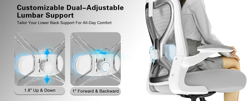 Ergonomic Office Chair for Back & Neck Pain Relief, Virgin Foam Seat, 2D Adjustable Lumbar & 3D Headrest, Tilt & Rock for Relaxation, Ideal for Long Sitting Comfort, Gray/Silver
