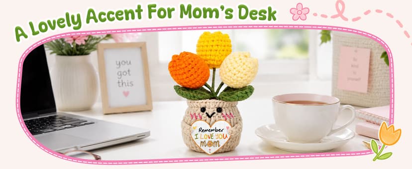 Mom Birthday Gifts, Mother Daughter Gift, Positive Crochet, Handmade Keepsake, Soft Yarn Texture, Cute Tulip Decor OASSIE Mom Gifts from Daughters Sons - Emotional Support Crochet Tulip