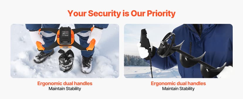 VEVOR 20V/40V Electric Ice Auger, 8 inch Diameter, 2 in 1 Battery Powered Ice Fishing Augers and Earth Auger Combo with Top Plate, Turbo High-Speed Cutting System and Blade Guard