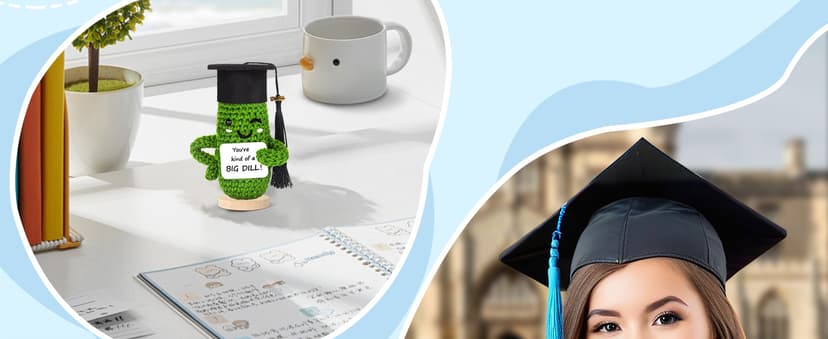 Primo Lines 2025 Graduation Gift - Handmade Crochet Emotional Support Pickle Doll with Cap, 4.73" Cute Knitted Potato Plushie, Unique Keepsake for Graduates, Friends & Anxiety Relief