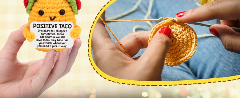 Mini Emotional Taco Support Funny Birthday Gifts for Women Men Mom Dad Husband Daughter Sister Friend Coworker Inspirational Relaxation Gifts Positive Crochet Animals Party Favors Christmas Stuffer