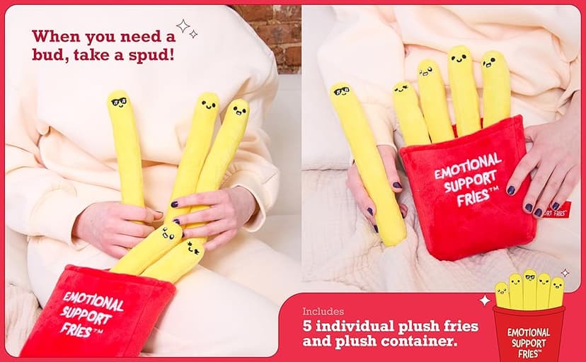 Emotional Support Fries by Relatable, Cuddly Stuffed Animals and Toys, Squishy Toys and Plushies, Great Gift Ideas for Loved Ones of All Ages, Includes 5 Plushies with Carrying Basket