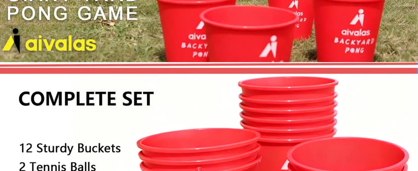 Aivalas Yard Pong Outdoor Games, Giant Yard Games Set with 12 Buckets and Balls for Adults and Family, Toss Game Throwing Games for Beach, Camping, Lawn and Backyard