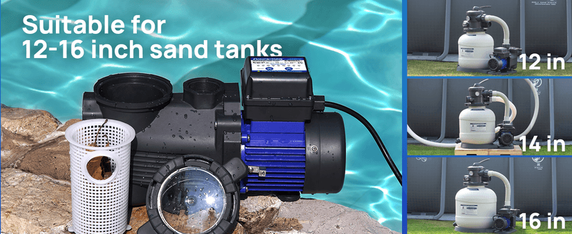 AQUASTRONG Above Ground Pool Pump 115v High Flow 1.25"&1.5''adapter Powerful Self Primming Swimming Pool Pumps with Filter Basket,4332GPH 3/4 HP with Timer