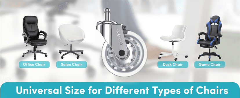 Lifelong Office Chair Wheels Replacement Rubber Chair Casters Safe for Hardwood Floors and Carpet, Set of 5, Heavy Duty Casters for Chairs Desks to Replace Office Chair Mats - Fits 98%