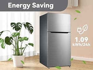 SMETA 30'' Top Mount Refrigerator with Freezer, 16.2 Cu. Ft. Stainless Steel 2-Door Counter Depth Fridge, Energy Saving, Ice Maker Ready, Reversible Door, Frost Free, Ideal for Garage & Office