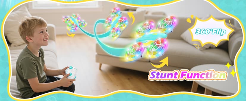 LED RC Drone for Kids 6+, Christmas Birthday Gift for Boys & Girls with Remote Batteries, 360° Flip, High Speed Mode, 45 Min Flight Indoor and Outdoor Flying Toy - Blue Yellow