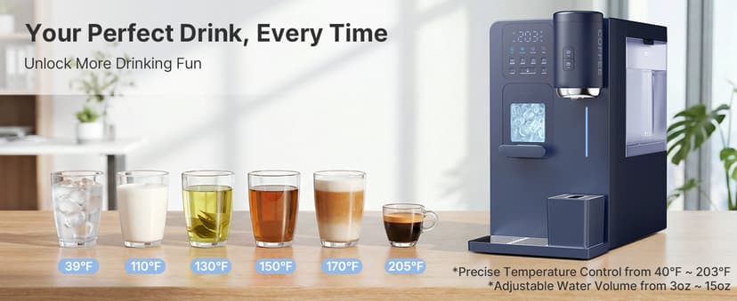 3-in-1 Water Dispenser with Ice Maker – Compact Coffee Brewer, K-Cup® Pod Compatible, Hot/Cold/Warm Water, Adjustable Water Volume, Bullet Ice Ready in 8–12 Minutes, for Home & Office