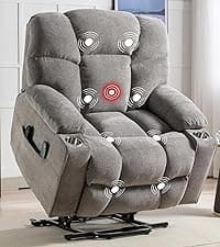 CANMOV Large Power Lift Recliner Chairs with Massage and Heat for Elderly Big People, Heavy Duty Motion Reclining Mechanism-Anti Skid Fabric Recliner Chair with 2 Concealed Cup Holders,Dark Gray