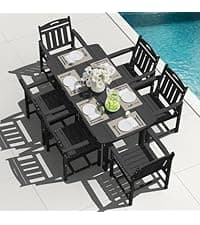 Folding Adirondack Chair, HDPE All-Weather Fire Pit Chairs, Plastic Adirondack Chairs with 2 Cup Holder, Outdoor Lawn Chair for Patio Garden (Black)