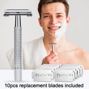 Shaving Kit for Men, Include Safety Razor, Sandalwood Cream, Aftershave, Pre Shave Oil, Shaving Brush and Bowl, Shaving Apron Bib -Unique Gifts for Him Stocking Stuffers