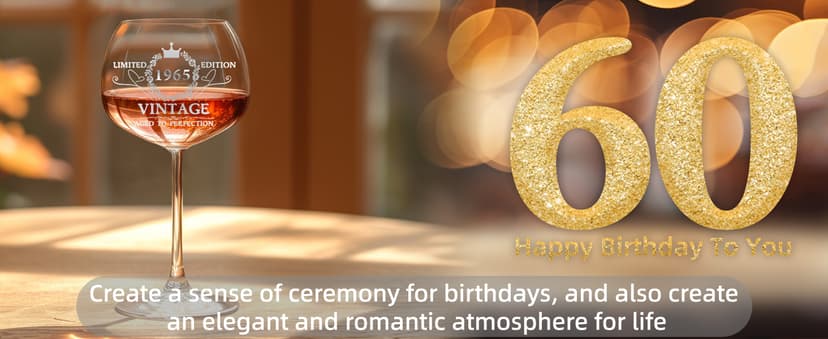 60TH Birthday Gifts for Her, Vintage 1965 Engraved 60th Wine Glass, 60 Year Old Birthday Decorations For Women, Funny 60 Bday Gifts Idea For Women, Friends, Daughter, Sister Mom - Turning 60 Present