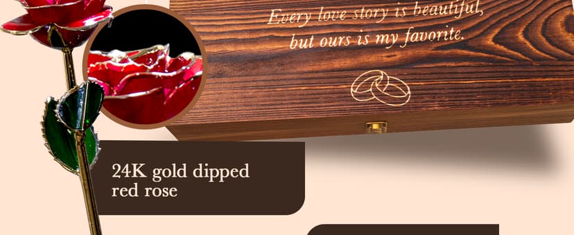 Anniversary for Wife Engraved Wooden Gift Set 'To My Beautiful Wife' Includes Crystal Engraved Heart 24K Gold Dipped Rose for Birthday Gifts