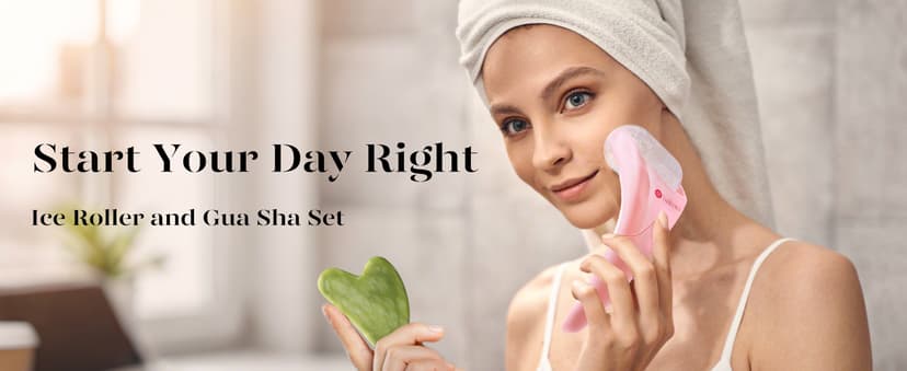 BAIMEI IcyMe Ice Roller for Face and Gua Sha Facial Tool Set, Ice Face Roller Reduces Puffiness Relieves Migraines Skin Care Tools, Self Care Gift for Women - Pink