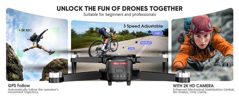 GPS Drone with EIS 2K Camera for Adults, 7.22 inch Screen on Remote Controller, 64 Mins Flight, Long Range Transmission, 3 Speed Adjustable, Follow Me, AI Track, AI Night Shot, Auto Return, Lightweight and Foldable RC Drones for Beginner Toy Gifts, Under 249g